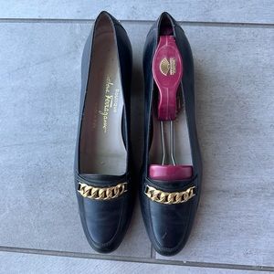 Salvatore Ferragamo Black Low Heel Loafers